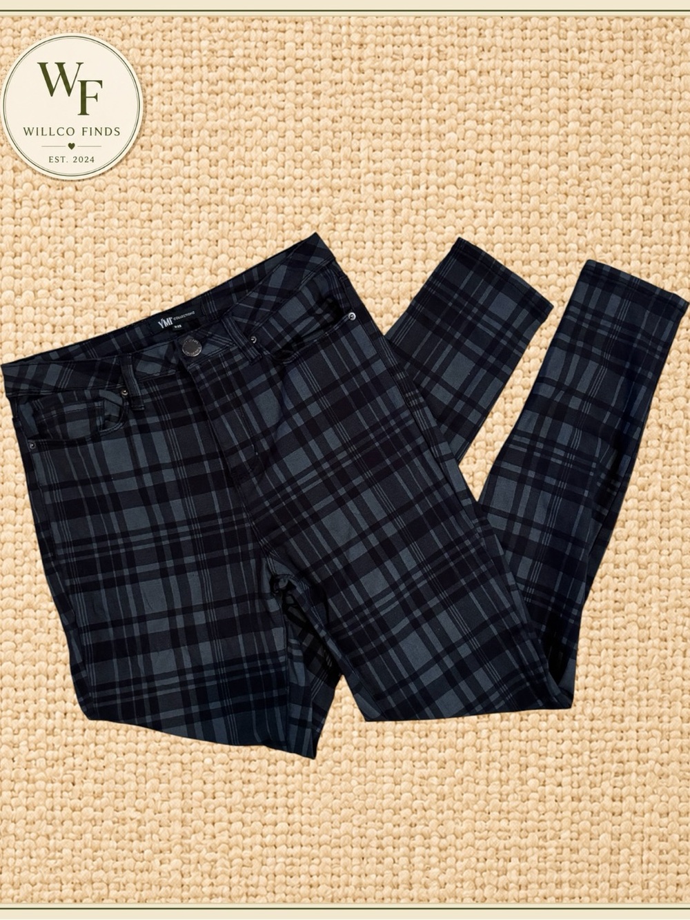 YMI Collections Women’s 9/29 Black Gray Plaid Skinny Pants Stretch Tartan